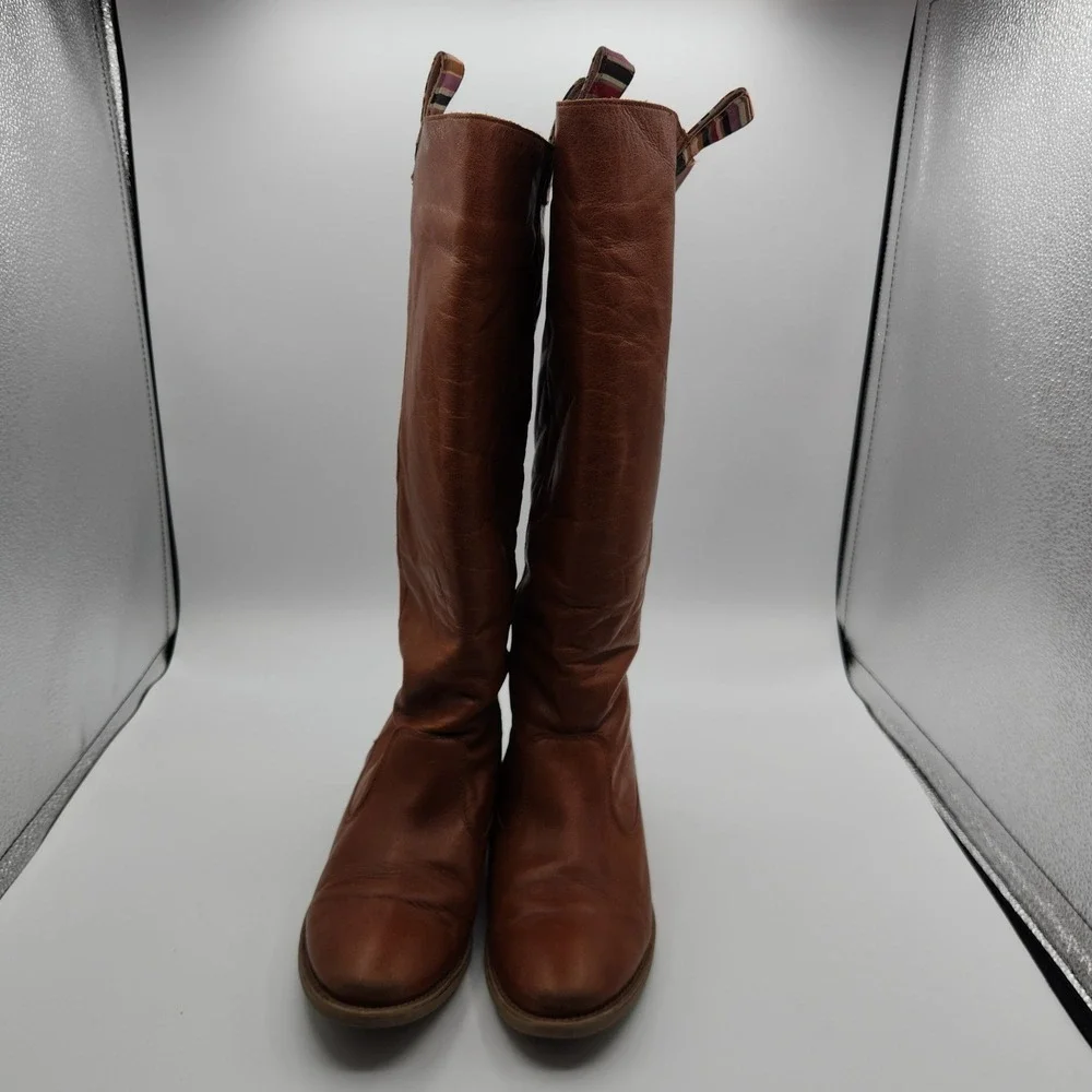 Anthropologie Tall Riding Boots Womens EU 38 Brown Leather Pull On Round Toe
